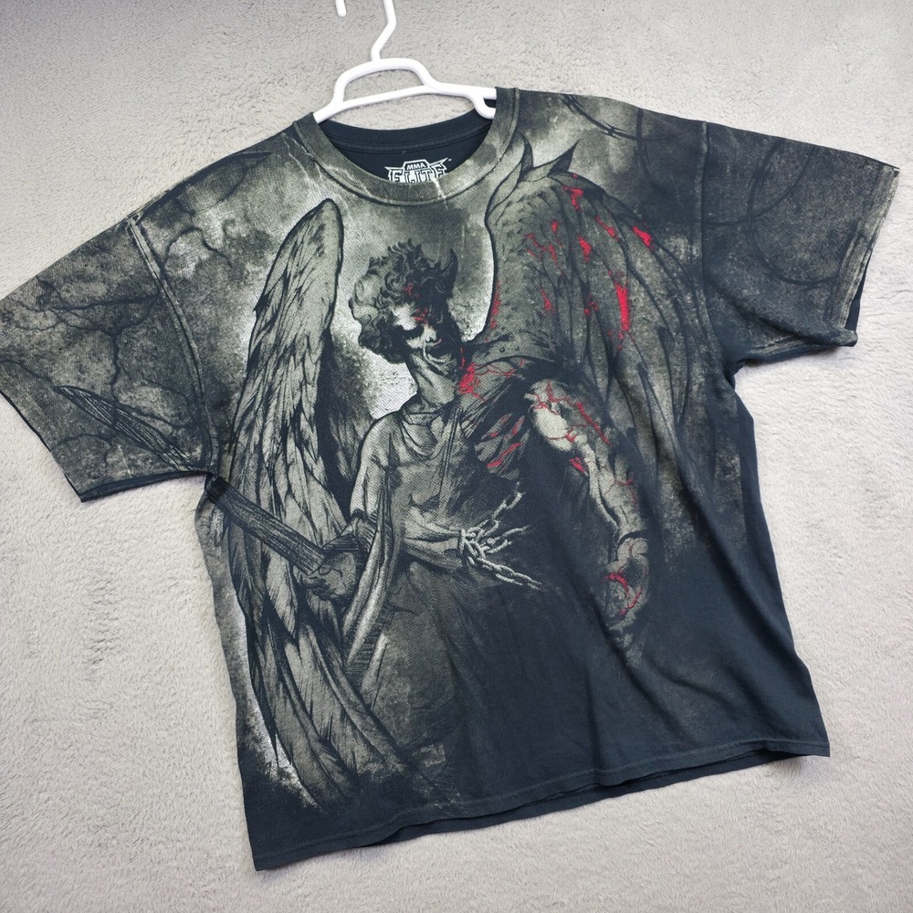 MMA Elite Shirt Mens XL Black Crew‎ Neck Angel Graphics Mixed Martial Art Tee